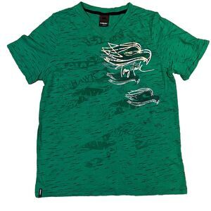 Tony Hawk Green V-Neck T-Shirt with Cool Y2K Style Graphic Small Size Youth XL